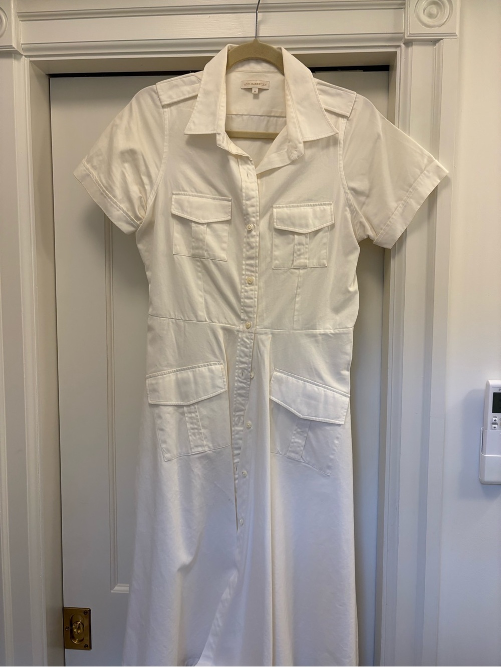 Ann Mashburn white cotton oxford safari shirtdress